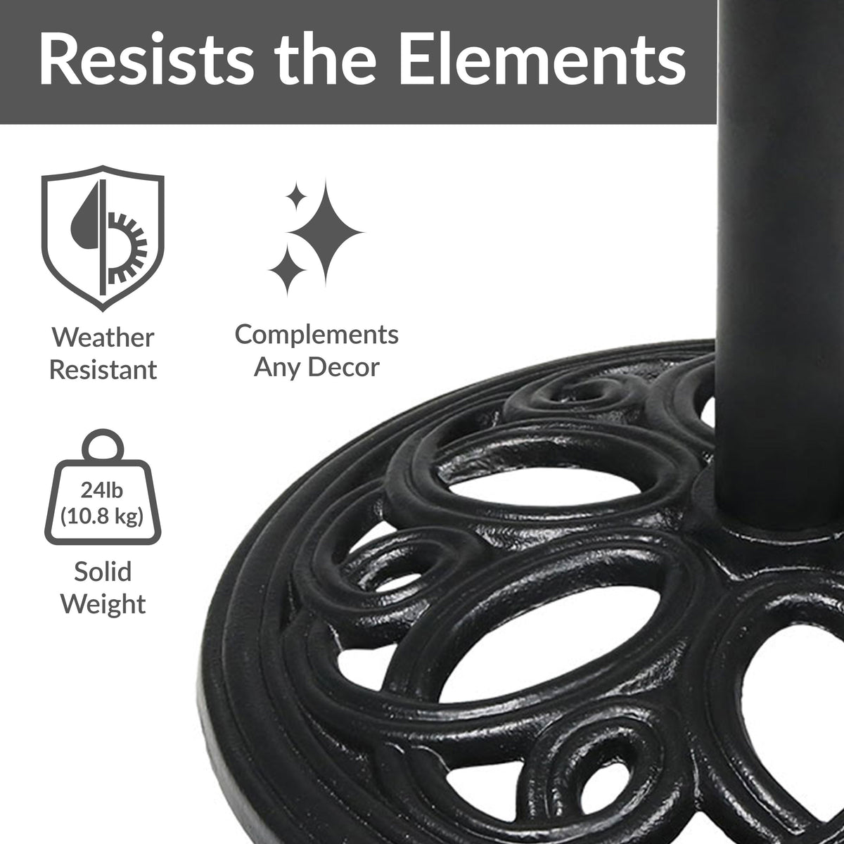 Sunnydaze 18-Inch Round Cast Iron Umbrella Base - Black