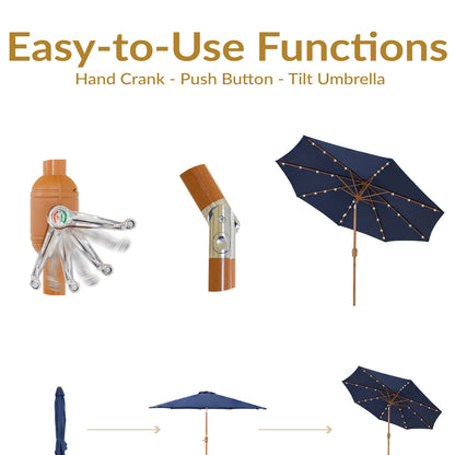 Sunnydaze 8.5 ft Solar Patio Umbrella with Faux Woodgrain Finish