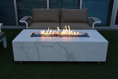 Carrara Outdoor Bianco White Fire Pit Table - Select Fuel Type