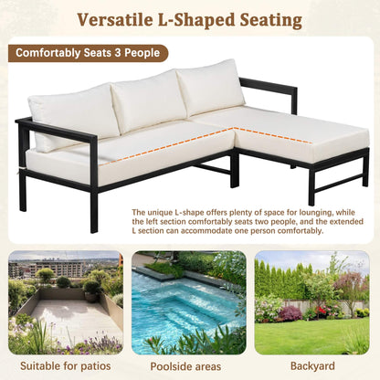 Outdoor 3-Person L-Shaped Patio Sofa With Iron Frame And Thick Cushions [No Coffee Table] (SAK70213)