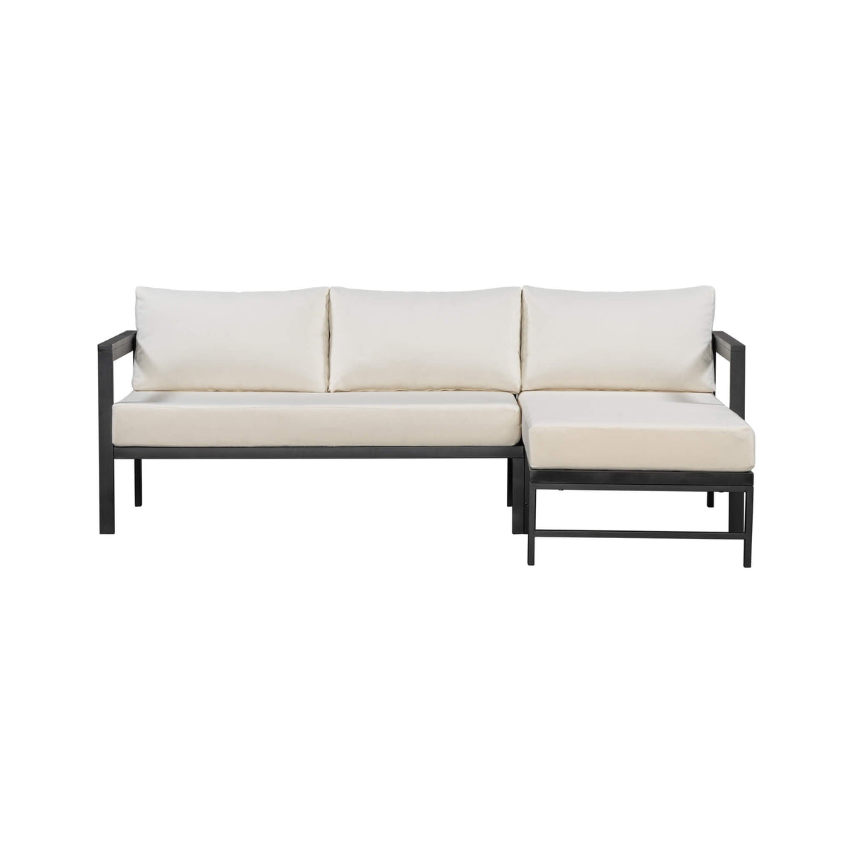 Outdoor 3-Person L-Shaped Patio Sofa With Iron Frame And Thick Cushions [No Coffee Table] (SAK70213)