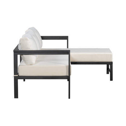 Outdoor 3-Person L-Shaped Patio Sofa With Iron Frame And Thick Cushions [No Coffee Table] (SAK70213)
