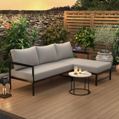 Outdoor 3-Person L-Shaped Patio Sofa With Iron Frame And Thick Cushions [No Coffee Table] (SAK70213)