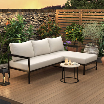 Outdoor 3-Person L-Shaped Patio Sofa With Iron Frame And Thick Cushions [No Coffee Table] (SAK70213)