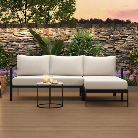 Outdoor 3-Person L-Shaped Patio Sofa With Iron Frame And Thick Cushions [No Coffee Table] (SAK70213)