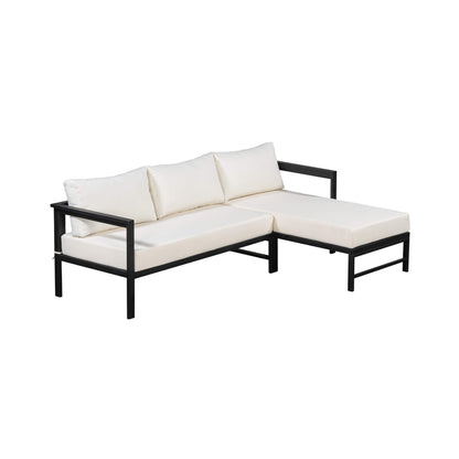 Outdoor 3-Person L-Shaped Patio Sofa With Iron Frame And Thick Cushions [No Coffee Table] (SAK70213)