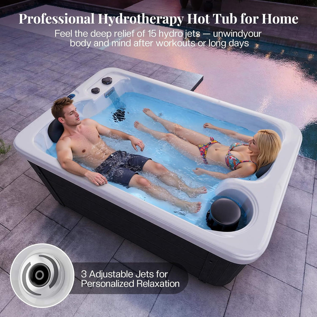 Premium 2-Person Outdoor Hot Tub W/ 15 Stainless Steel Jets (SAK92015)