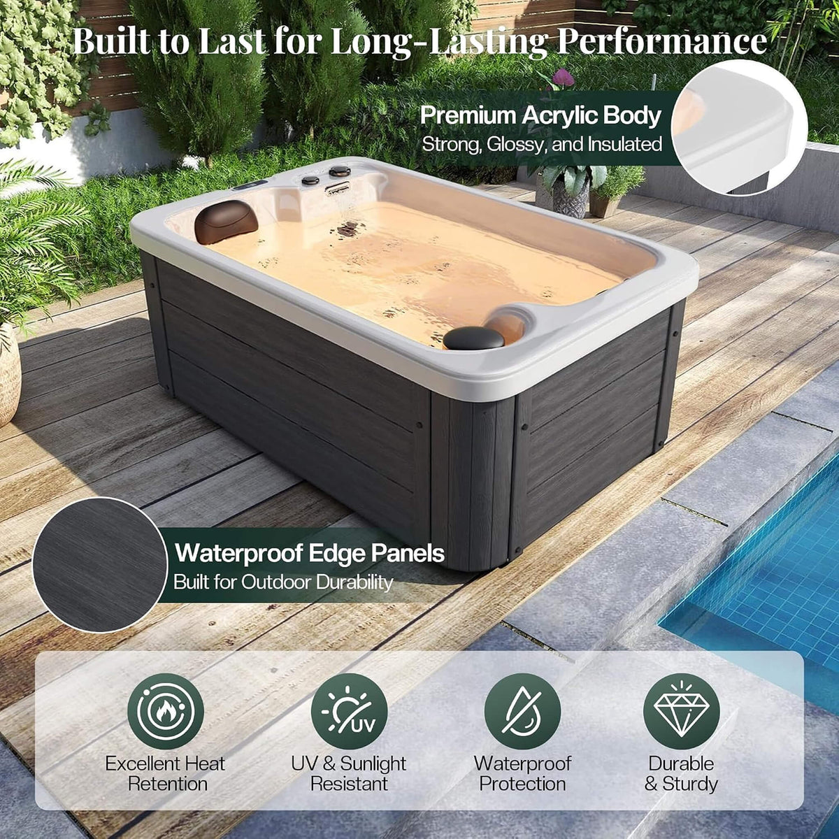 Premium 2-Person Outdoor Hot Tub W/ 15 Stainless Steel Jets (SAK92015)