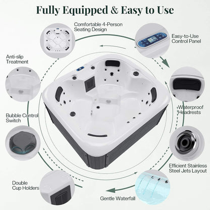 Premium 4-Person Outdoor Hot Tub W/ 23 Stainless Steel Jets (SAK29185)