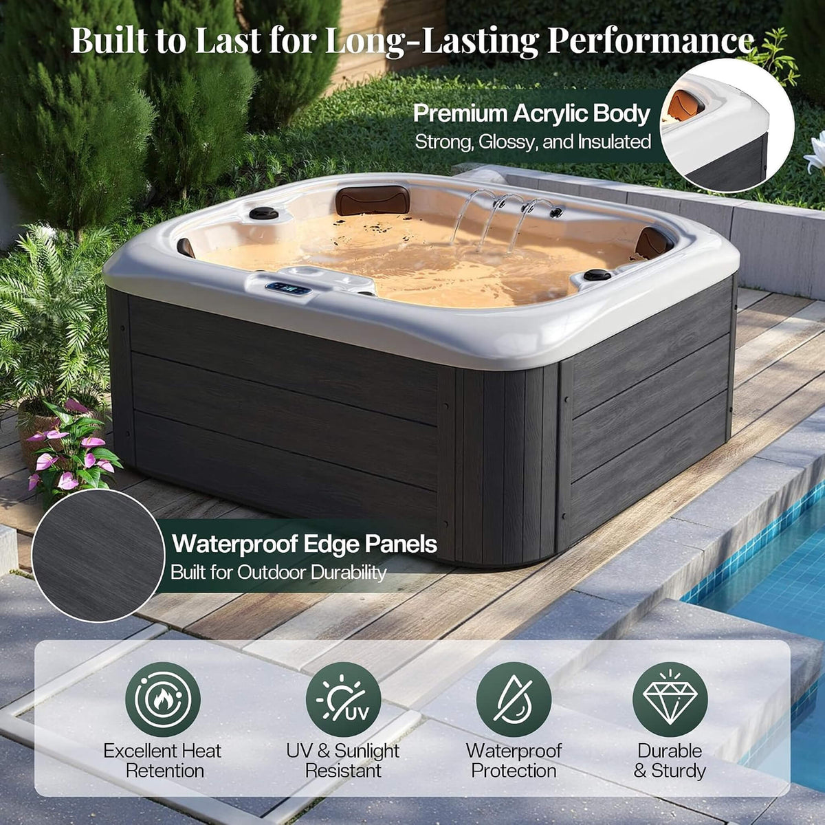 Premium 4-Person Outdoor Hot Tub W/ 23 Stainless Steel Jets (SAK29185)