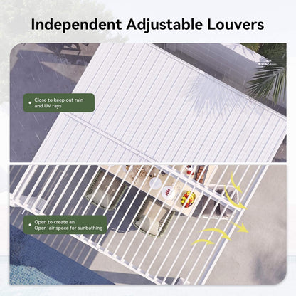 Premium White Outdoor Metal Louvered Pergola With Drainage System (SAK87265)