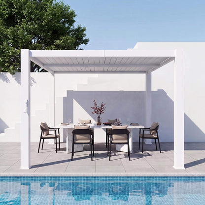 Premium White Outdoor Metal Louvered Pergola With Drainage System (SAK87265)