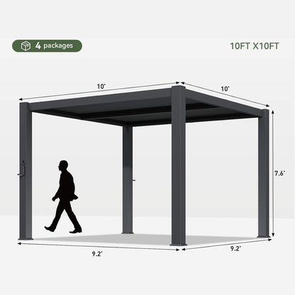 Premium Gray Outdoor Metal Pergola With Louvered Roof And Drainage System (SAK76143)