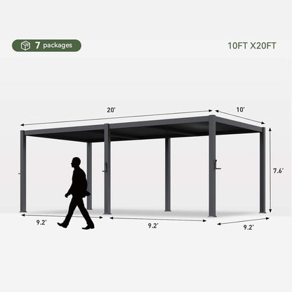 Premium Gray Outdoor Metal Pergola With Louvered Roof And Drainage System (SAK76143)
