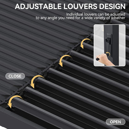 Premium Gray Outdoor Metal Pergola With Louvered Roof And Drainage System (SAK76143)