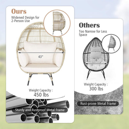 Premium 57-Inch Oversized Rattan Patio Egg Lounge Chair Basket With Cushions (SAK91684)
