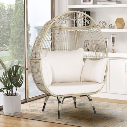 Premium 57-Inch Oversized Rattan Patio Egg Lounge Chair Basket With Cushions (SAK91684)