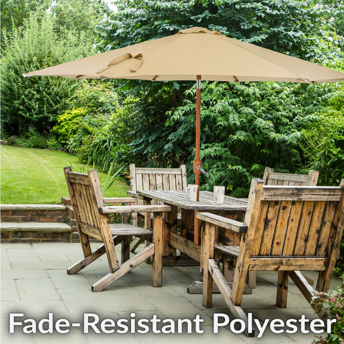 Sunnydaze 8.5 ft Solar Patio Umbrella with Faux Woodgrain Finish