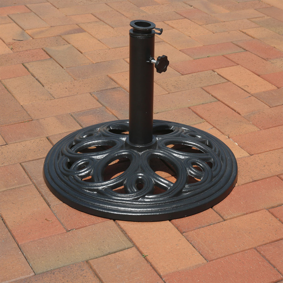 Sunnydaze 18-Inch Round Cast Iron Umbrella Base - Black