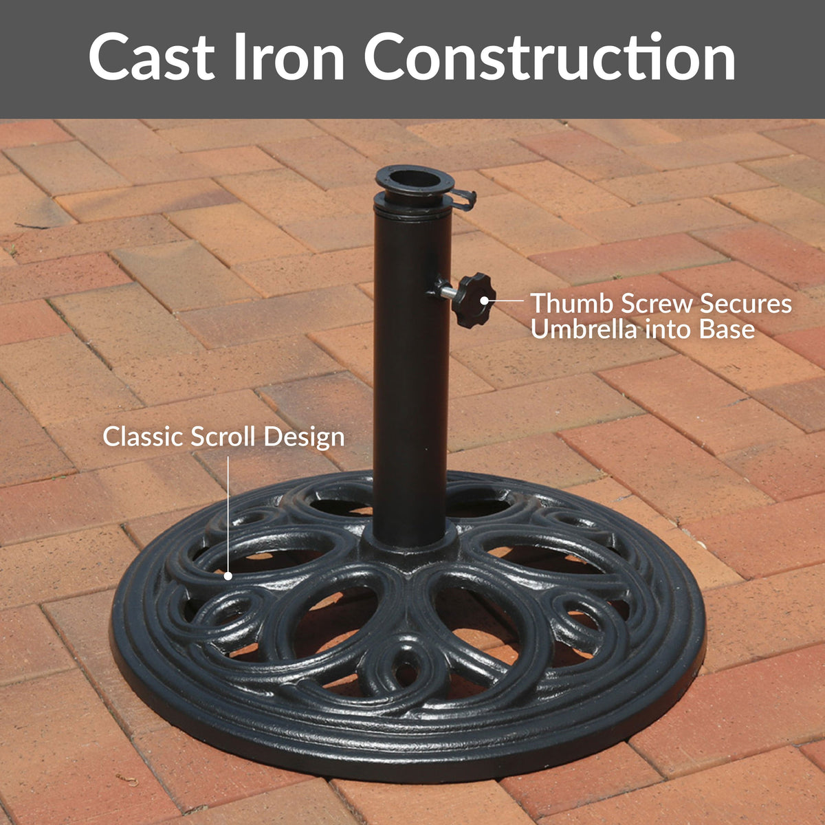 Sunnydaze 18-Inch Round Cast Iron Umbrella Base - Black